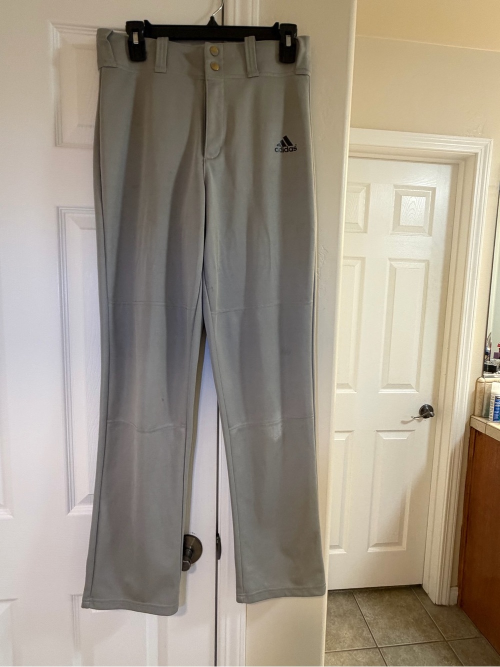 Boys Adidas Light Gray Boys Baseball Pants with Subtle Logo